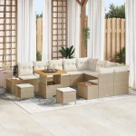 vidaXL Σετ Καναπέ Κήπου με μαξιλάρι 12 pcs Μπεζ Πολυ ράταν