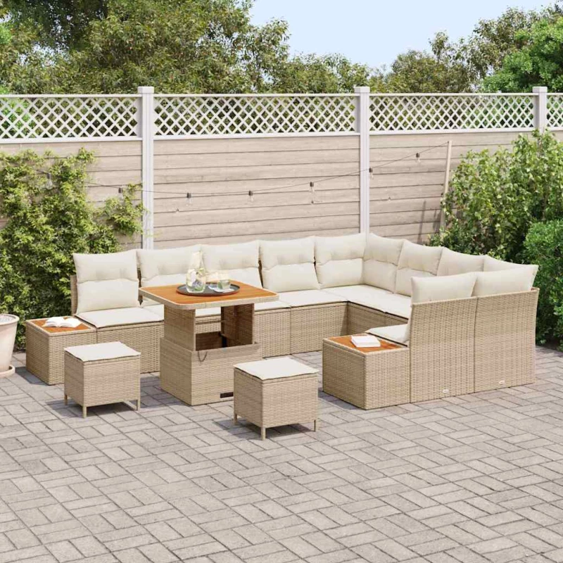 vidaXL Σετ Καναπέ Κήπου με μαξιλάρι 12 pcs Μπεζ Πολυ ράταν