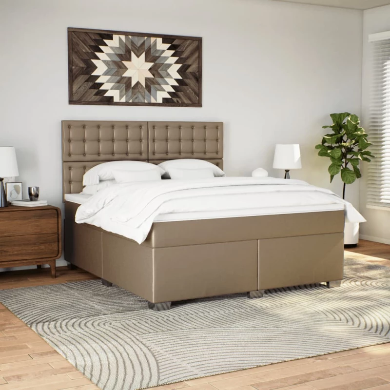 vidaXL Κρεβάτι Boxspring με Στρώμα Καπουτσίνο 180x200 εκ. Συνθ. Δέρμα