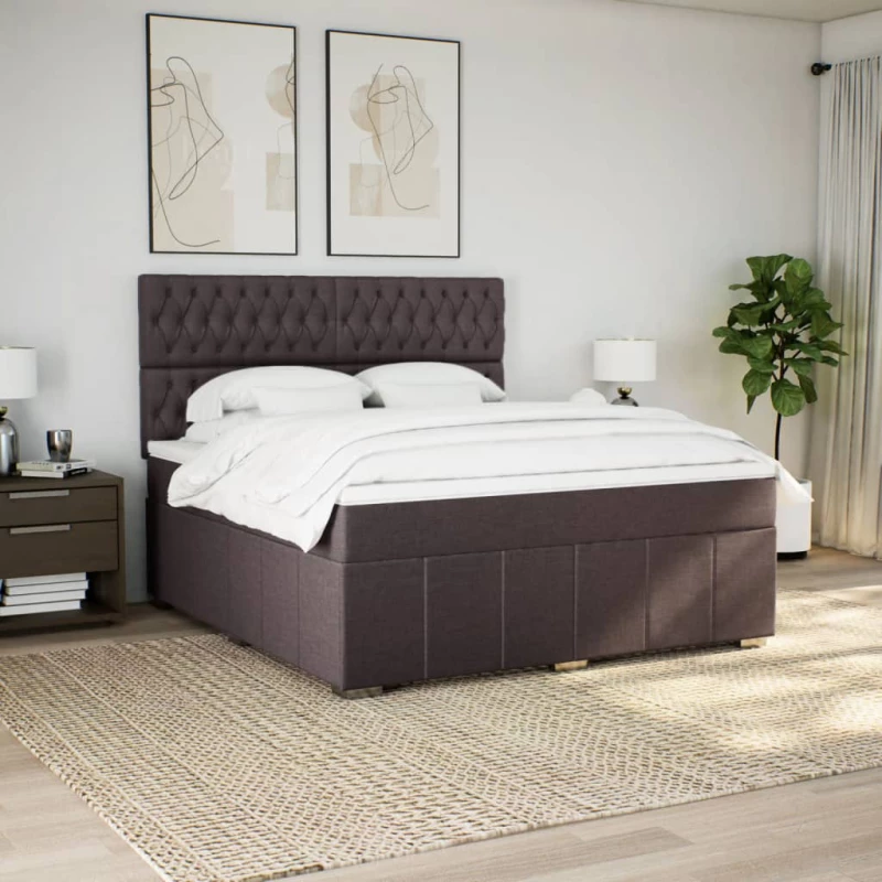 vidaXL Κρεβάτι Boxspring με Στρώμα Σκούρο Καφέ 180x200 εκ Υφασμάτινο
