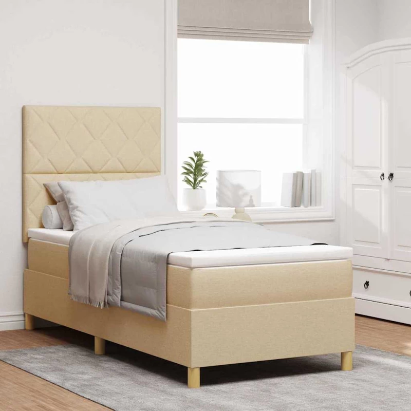 vidaXL Κρεβάτι με ελατήρια με στρώμα Κρεμ 90 x 190 cm ύφασμα