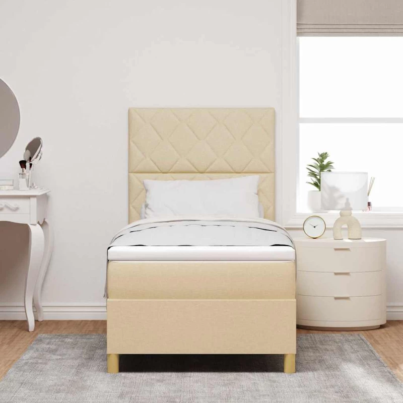 vidaXL Κρεβάτι με ελατήρια με στρώμα Κρεμ 90 x 190 cm ύφασμα