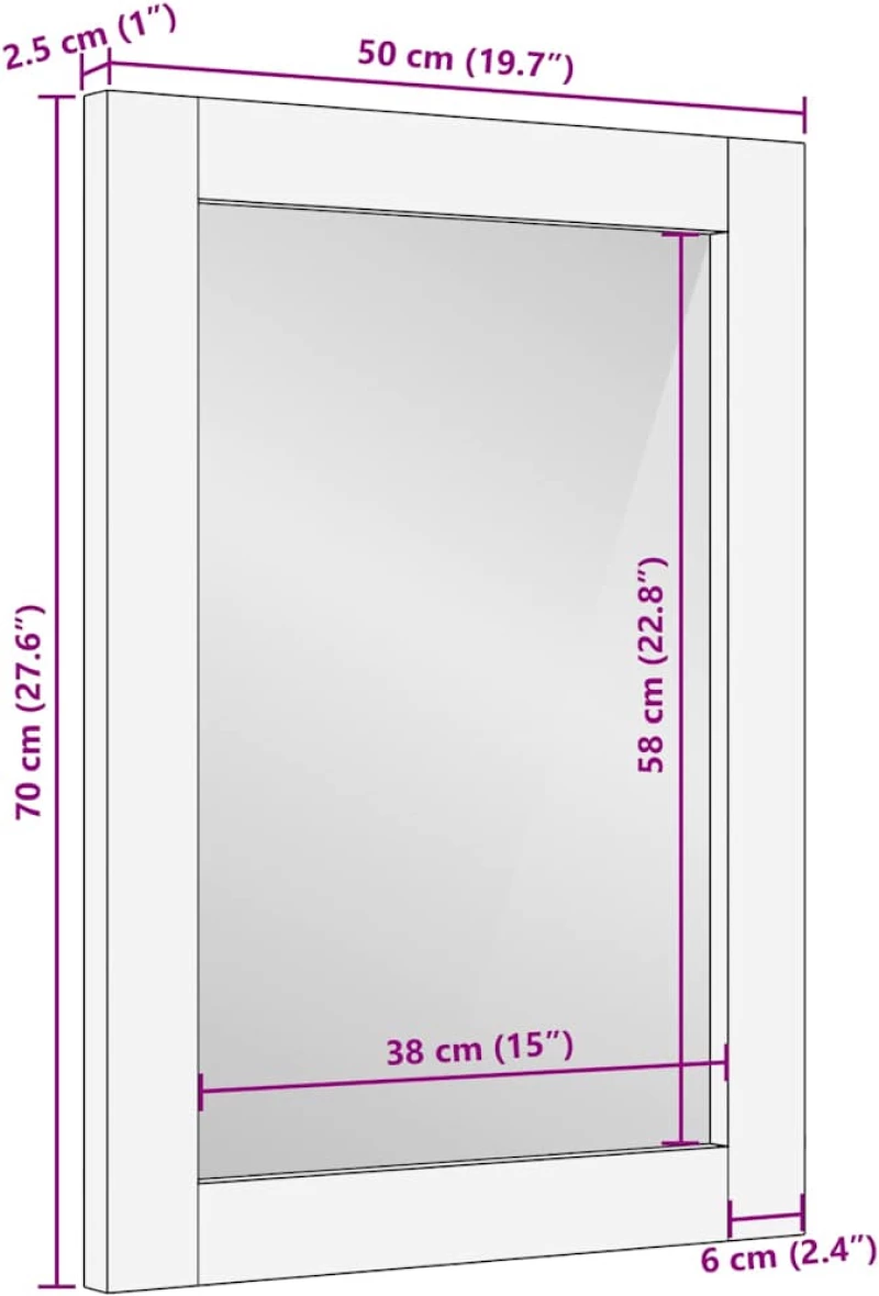vidaXL Καθρέφτης Ανοιχτό καφέ 57 x 70 x 3 εκ Μασίφ ξύλο μάνγκο