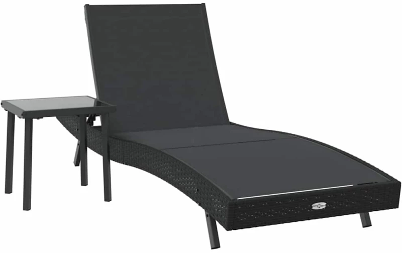 vidaXL Ξαπλώστρα με Τραπέζι 2 pcs Μαύρο 40 x 40 x 40.5 εκ