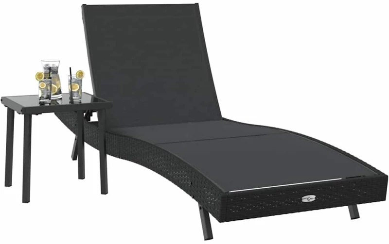 vidaXL Ξαπλώστρα με Τραπέζι 2 pcs Μαύρο 40 x 40 x 40.5 εκ