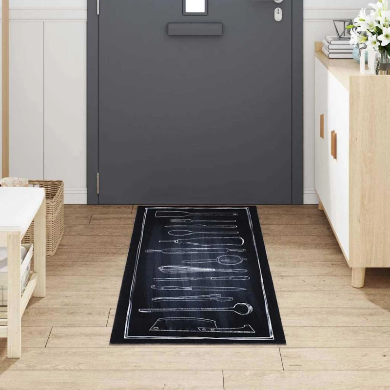 vidaXL Χαλί Κουζίνας Toile Μαύρο 180 x 60 cm Βελούδο