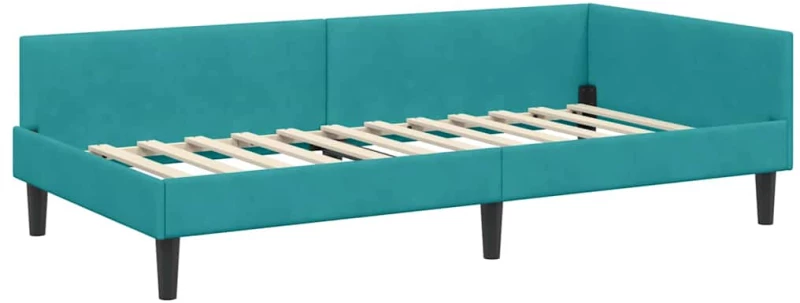 vidaXL Πλαϊνό Κρεβάτι Τιρκουάζ 80 x 200 cm Βελούδο και Στιβαρή ξυλεία