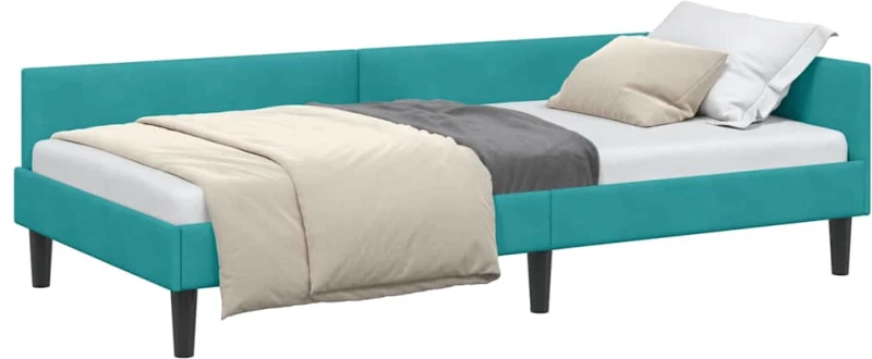 vidaXL Πλαϊνό Κρεβάτι Τιρκουάζ 80 x 200 cm Βελούδο και Στιβαρή ξυλεία