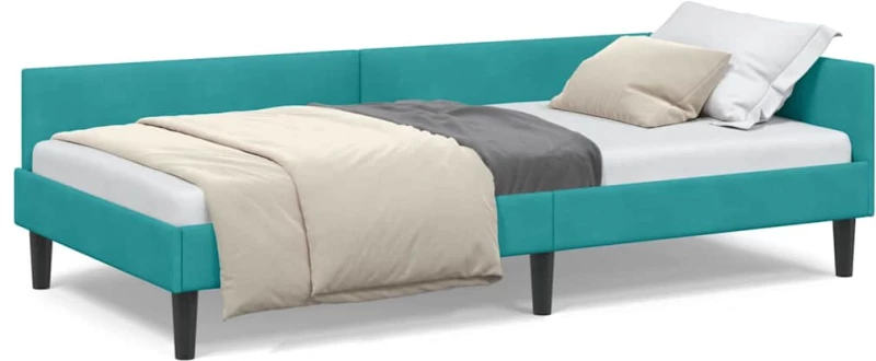vidaXL Πλαϊνό Κρεβάτι Τιρκουάζ 80 x 200 cm Βελούδο και Στιβαρή ξυλεία