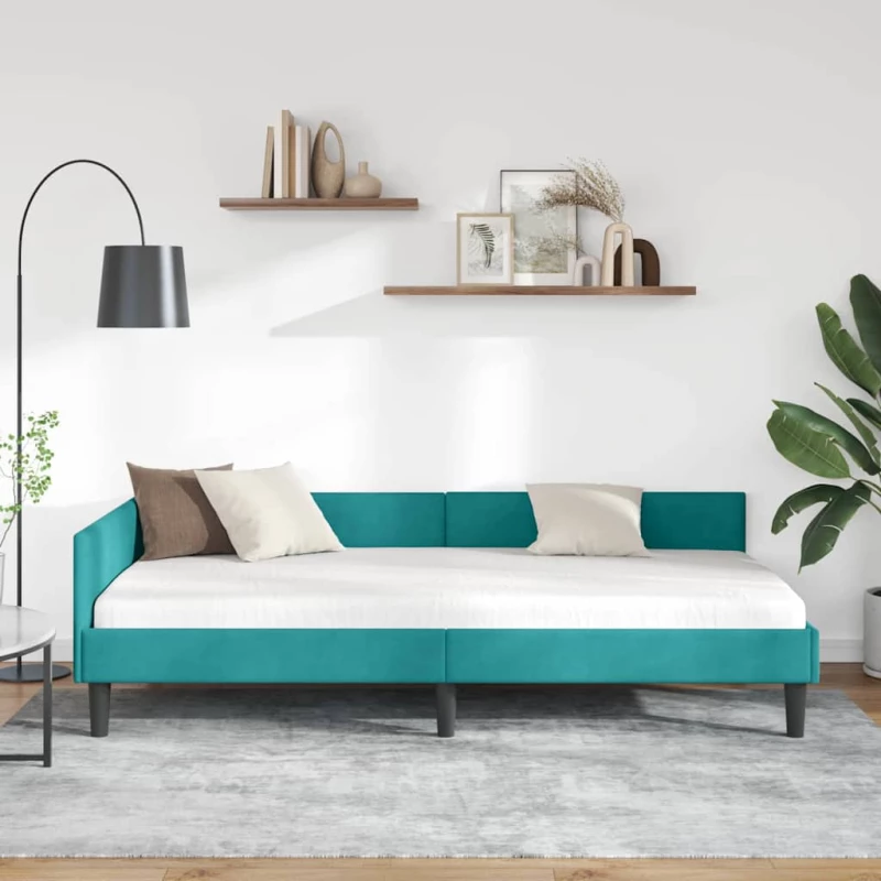 vidaXL Πλαϊνό Κρεβάτι Τιρκουάζ 80 x 200 cm Βελούδο και Στιβαρή ξυλεία