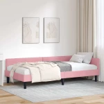 vidaXL Πλαϊνό Κρεβάτι Ροζ 90 x 190 cm Βελούδο και Στιβαρή ξυλεία
