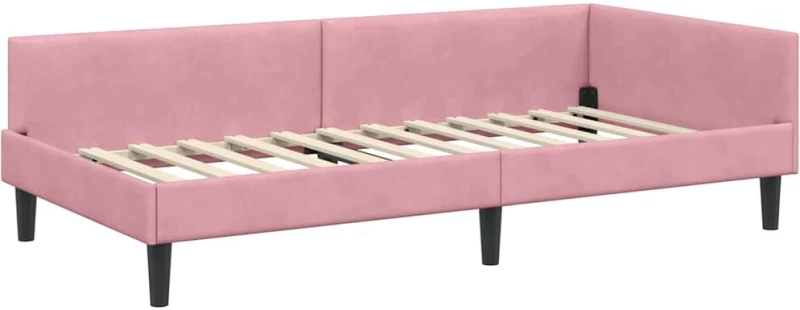 vidaXL Πλαϊνό Κρεβάτι Ροζ 90 x 190 cm Βελούδο και Στιβαρή ξυλεία