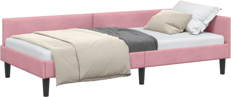 vidaXL Πλαϊνό Κρεβάτι Ροζ 90 x 200 cm Βελούδο και Στιβαρή ξυλεία