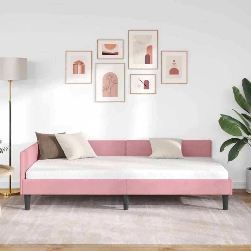 vidaXL Πλαϊνό Κρεβάτι Ροζ 90 x 200 cm Βελούδο και Στιβαρή ξυλεία
