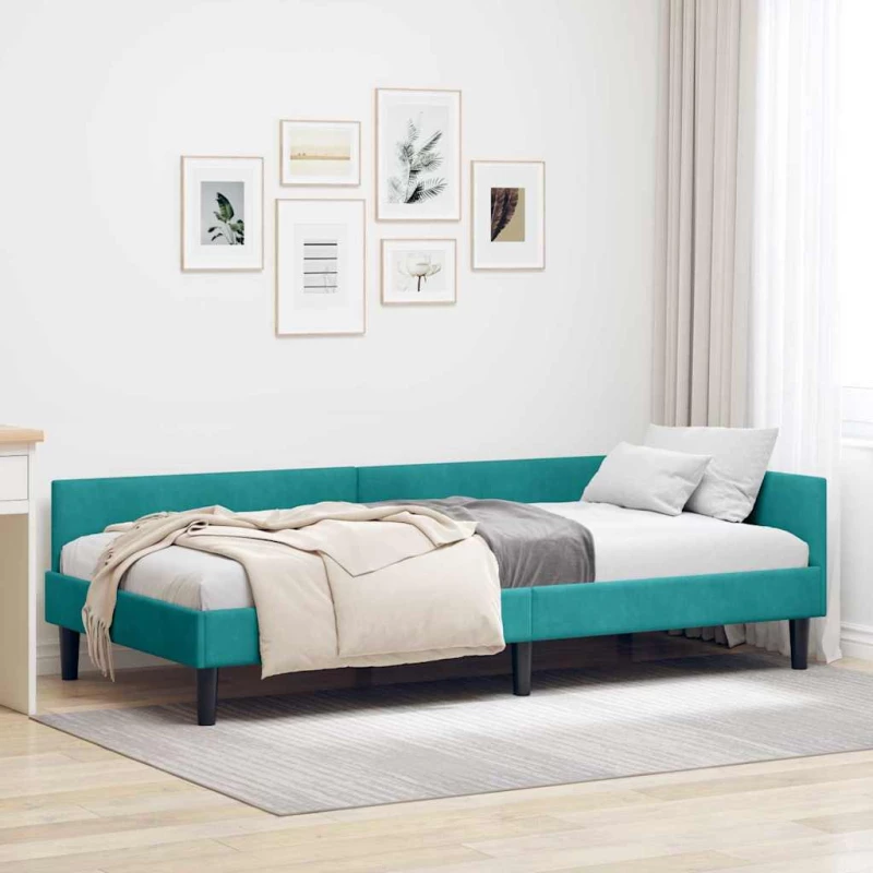 vidaXL Πλαϊνό Κρεβάτι Τιρκουάζ 100 x 200 cm Βελούδο και Στιβαρή ξυλεία