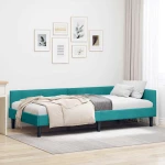 vidaXL Πλαϊνό Κρεβάτι Τιρκουάζ 100 x 200 cm Βελούδο και Στιβαρή ξυλεία