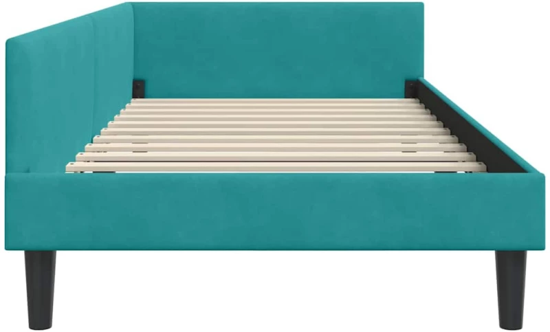vidaXL Πλαϊνό Κρεβάτι Τιρκουάζ 100 x 200 cm Βελούδο και Στιβαρή ξυλεία