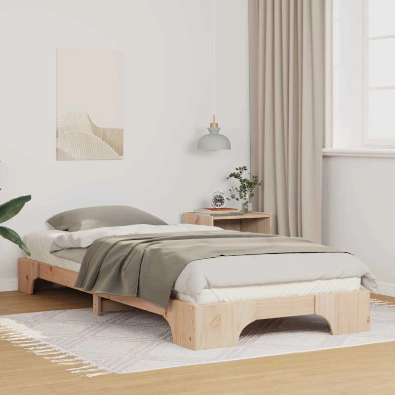 vidaXL Κρεβάτι δαπέδου Καφέ 90 x 210 cm Μασίφ ξύλο πεύκου
