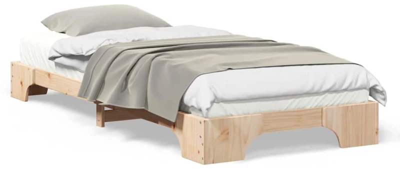 vidaXL Κρεβάτι δαπέδου Καφέ 90 x 210 cm Μασίφ ξύλο πεύκου