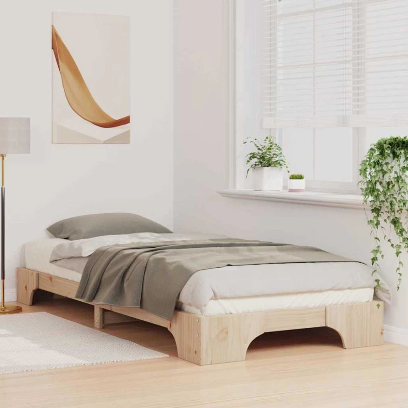 vidaXL Κρεβάτι δαπέδου Καφέ 90 x 210 cm Μασίφ ξύλο πεύκου