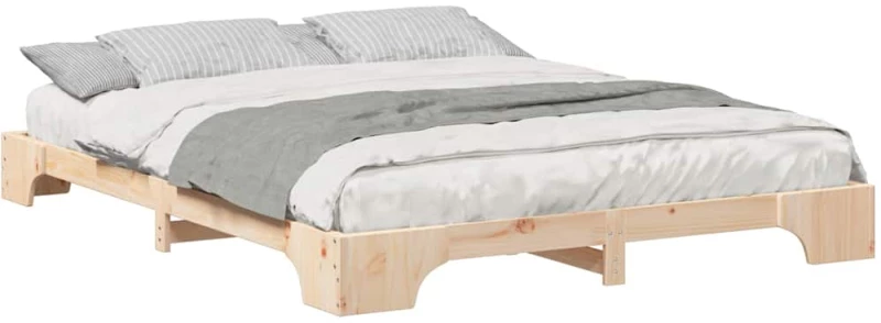 vidaXL Κρεβάτι δαπέδου Καφέ 160 x 220 cm Μασίφ ξύλο πεύκου