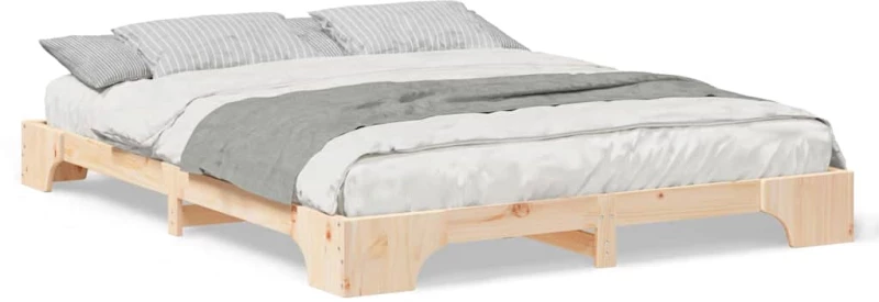 vidaXL Κρεβάτι δαπέδου Καφέ 160 x 220 cm Μασίφ ξύλο πεύκου