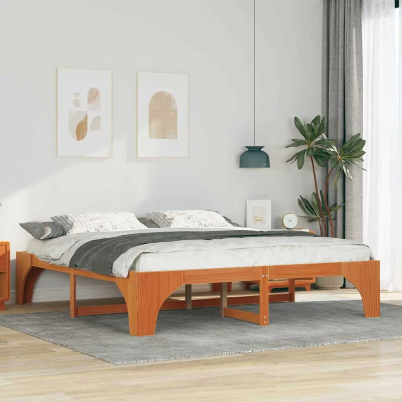 vidaXL Κρεβάτι δαπέδου Καφέ 180 x 200 cm Μασίφ ξύλο πεύκου