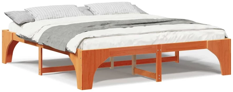 vidaXL Κρεβάτι δαπέδου Καφέ 180 x 200 cm Μασίφ ξύλο πεύκου