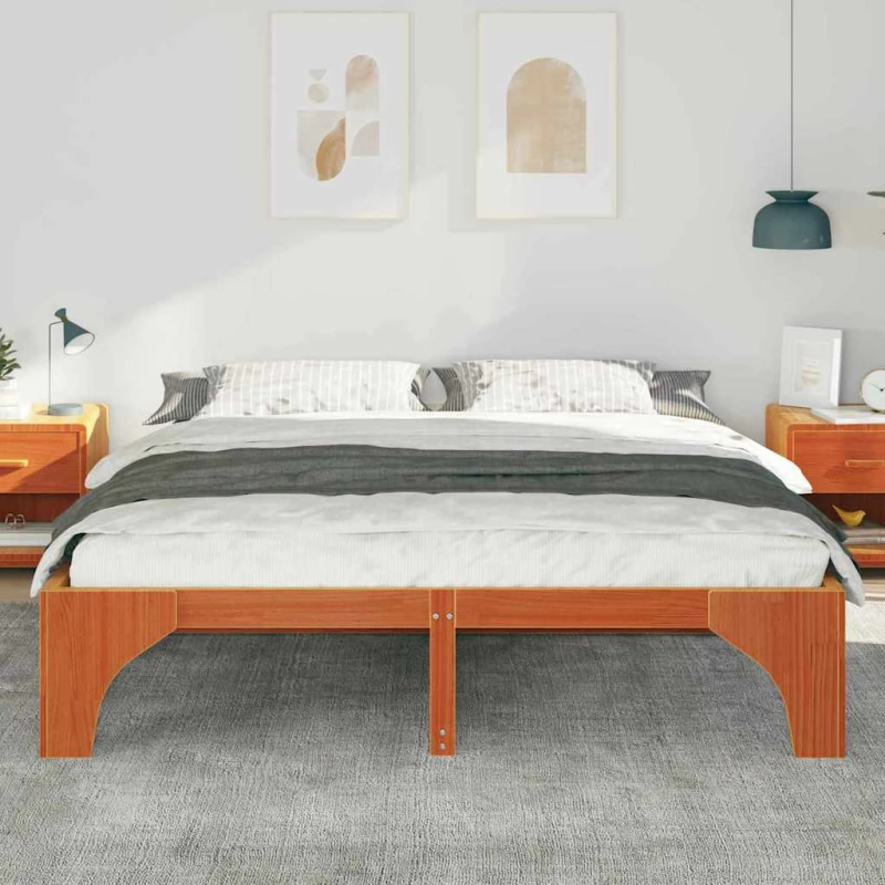 vidaXL Κρεβάτι δαπέδου Καφέ 180 x 200 cm Μασίφ ξύλο πεύκου