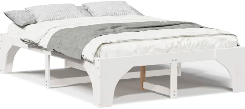 vidaXL Κρεβάτι δαπέδου Λευκό 150 x 200 cm Μασίφ ξύλο πεύκου