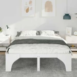 vidaXL Κρεβάτι δαπέδου Λευκό 150 x 200 cm Μασίφ ξύλο πεύκου