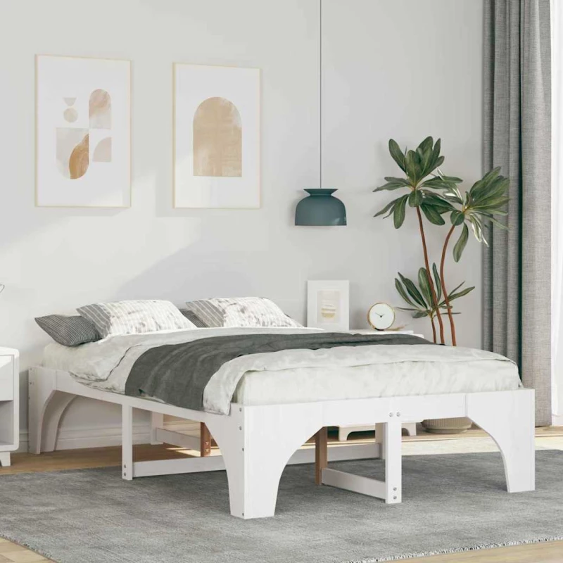 vidaXL Κρεβάτι δαπέδου Λευκό 120 x 190 cm Μασίφ ξύλο πεύκου