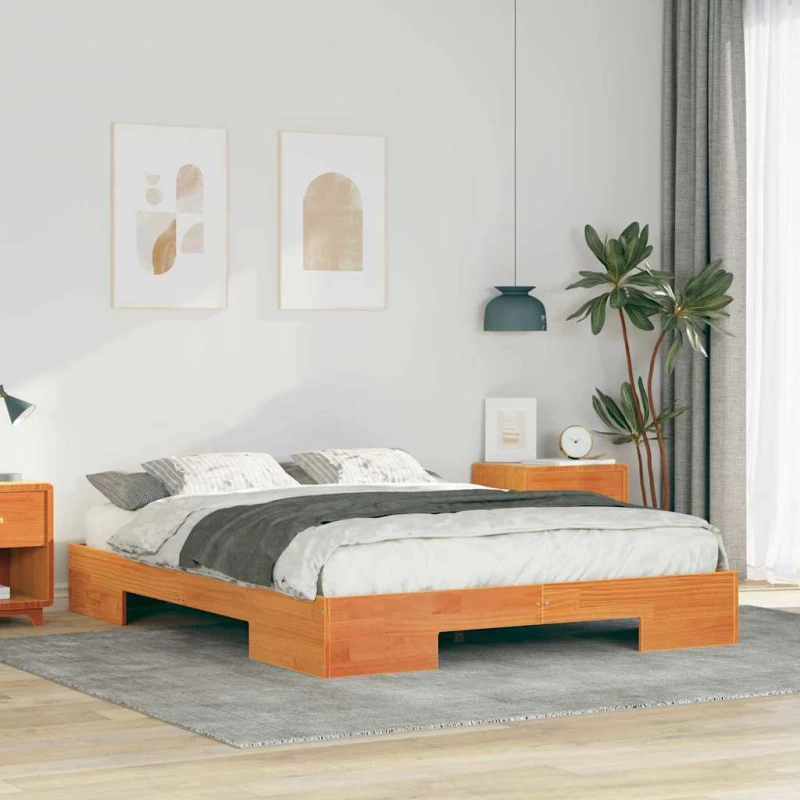 vidaXL Κρεβάτι δαπέδου Καφέ 160 x 200 cm Μασίφ ξύλο πεύκου