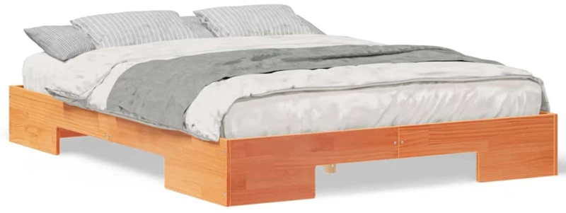 vidaXL Κρεβάτι δαπέδου Καφέ 160 x 200 cm Μασίφ ξύλο πεύκου