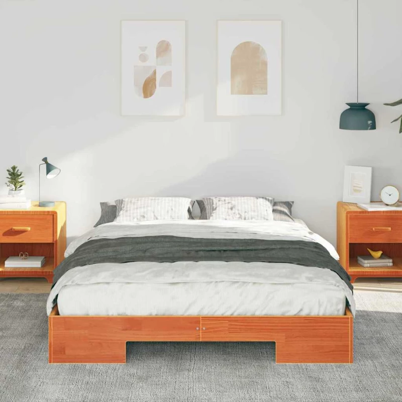 vidaXL Κρεβάτι δαπέδου Καφέ 160 x 200 cm Μασίφ ξύλο πεύκου