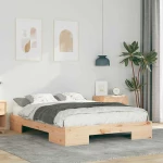 vidaXL Κρεβάτι δαπέδου Καφέ 140 x 190 cm Μασίφ ξύλο πεύκου