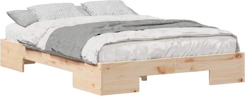 vidaXL Κρεβάτι δαπέδου Καφέ 140 x 190 cm Μασίφ ξύλο πεύκου