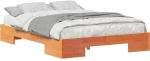 vidaXL Κρεβάτι δαπέδου Καφέ 135 x 190 cm Μασίφ ξύλο πεύκου