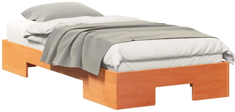 vidaXL Κρεβάτι δαπέδου Καφέ 90 x 190 cm Μασίφ ξύλο πεύκου