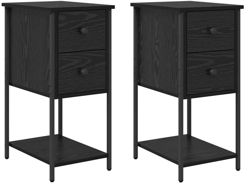 vidaXL Κομοδίνο 2 pcs Μαύρη δρυς 32 x 42 x 70 εκ Επεξεργασμένο ξύλο