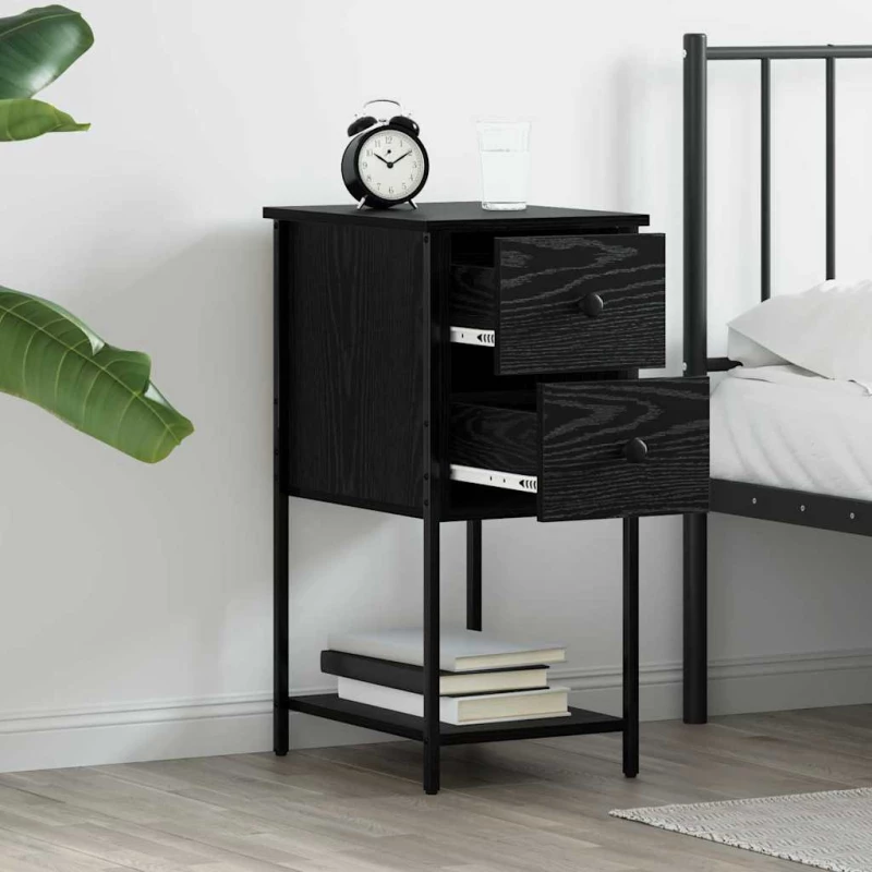 vidaXL Κομοδίνο 2 pcs Μαύρη δρυς 32 x 42 x 70 εκ Επεξεργασμένο ξύλο