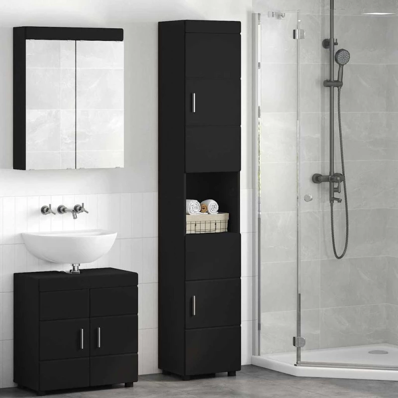 vidaXL Ντουλάπι Μπάνιου με αποθήκευση TULUM Μαύρο 37 x 31.5 x 203 εκ