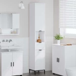 vidaXL Ψηλό ντουλάπι μπάνιου με συρτάρι Λευκό 31.5 x 33 x 190 εκ.