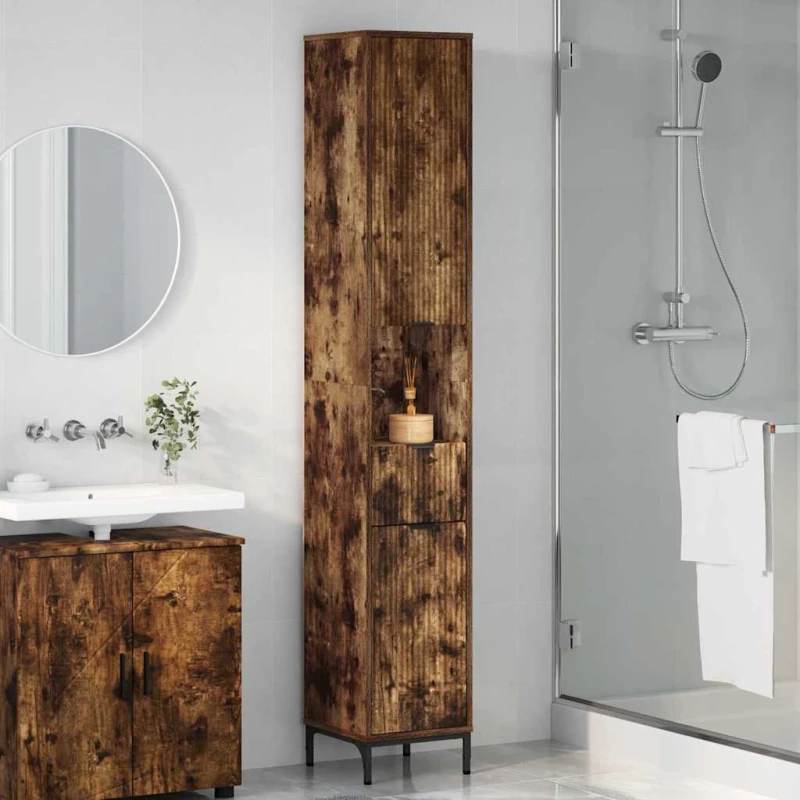vidaXL Ψηλό ντουλάπι μπάνιου Καπνιστή δρυς 31.5 x 33 x 190 εκ.