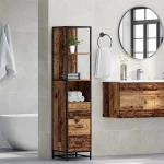 vidaXL Ντουλάπι Μπάνιου με συρτάρι Παλαιό ξύλο 35 x 37.5 x 166 εκ.
