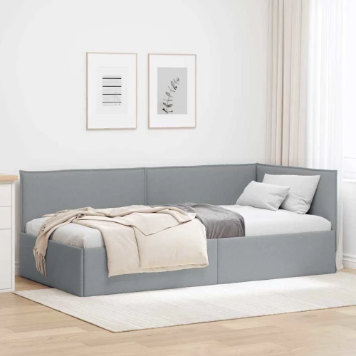vidaXL Κρεβάτι Γωνίας με κεφαλάρι Ανοιχτό γκρι 90 x 190 cm ύφασμα