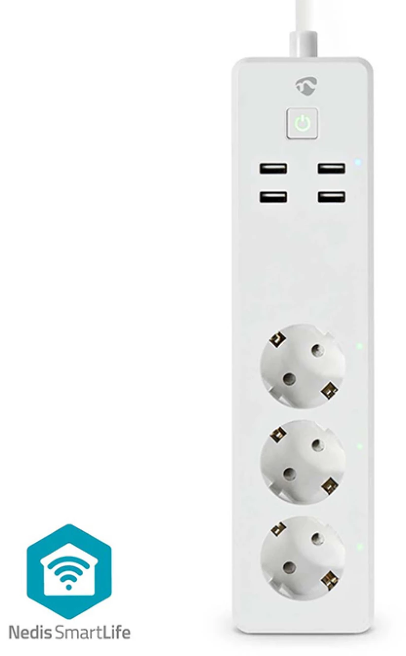 NEDIS WiFi Smart πολύπριζο 3 θέσεων και 4 θυρών USB WIFIP312FWT