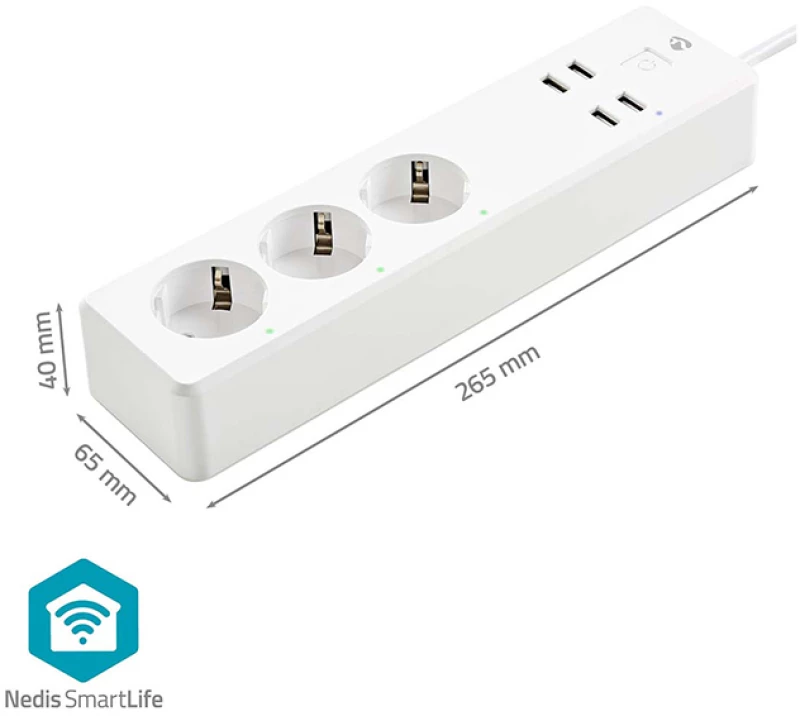 NEDIS WiFi Smart πολύπριζο 3 θέσεων και 4 θυρών USB WIFIP312FWT