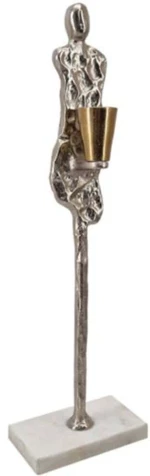 Κηροπήγιο Figurine 86846-DS 12,1x7,6x40,1cm Silver Artekko Μέταλλο,Μάρμαρο