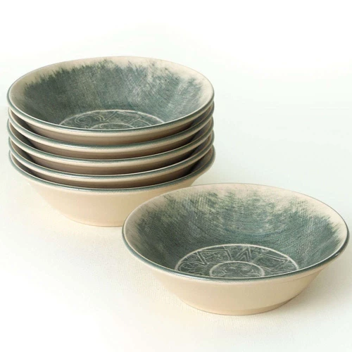 Πιάτο Βαθύ (Σετ 6Τμχ) 275KRM1981 Φ18cm Cream-Green Hermia Κεραμικό